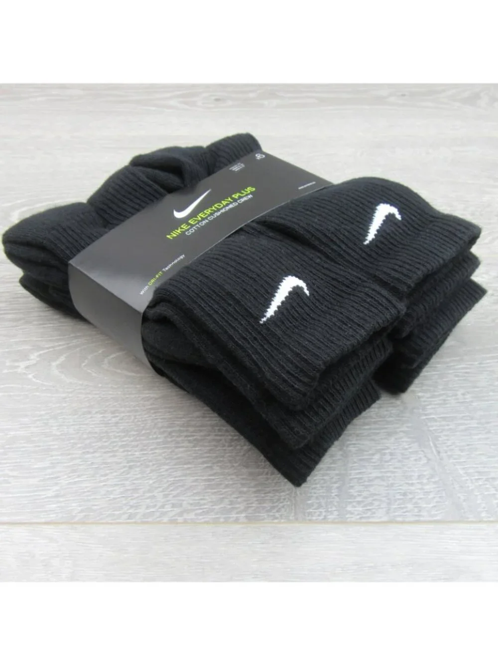 Nike Everyday Plus Dri-Fit Black Crew Socks (6 Pk) Womens 6-10 / Youth 5Y-7Y NEW